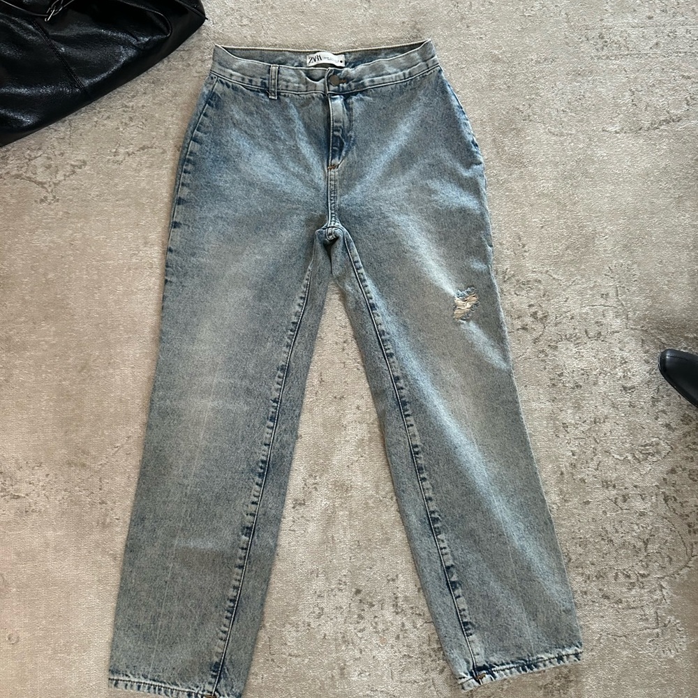Zara Light Blue Washed Denim Pants